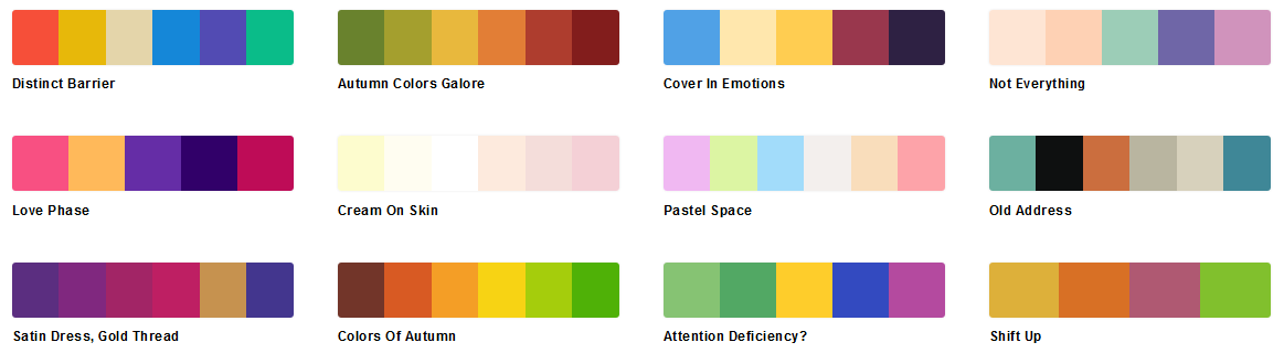 Several color palettes from schemecolor.