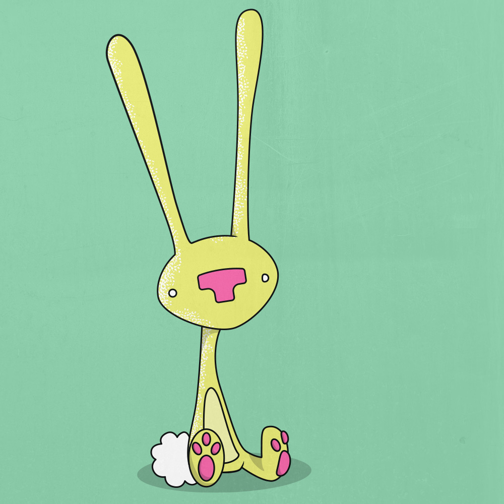 An illustrations of a yellow bunny on a green background.