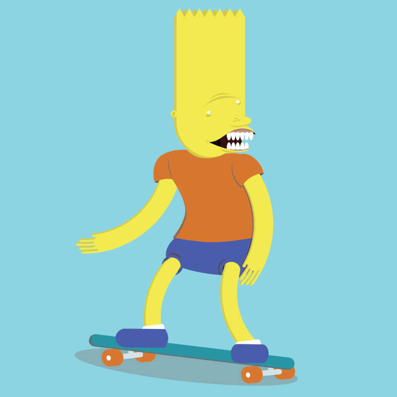 A cartoon kid riding a skateboard.