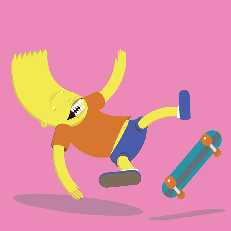 Illustration of a kid falling off a skateboard.