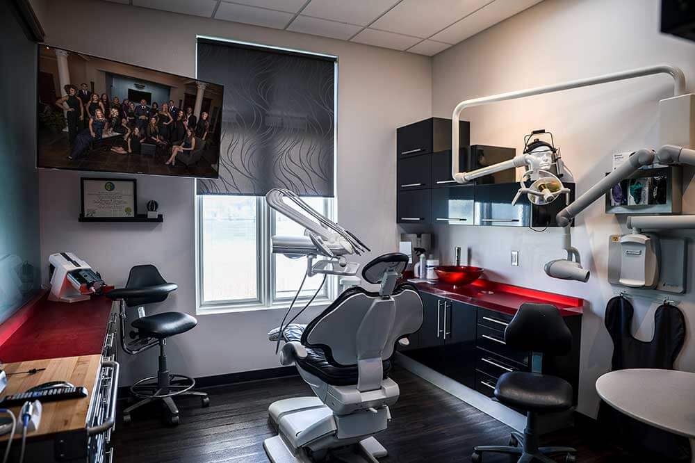 HDR photo of a red dental room.